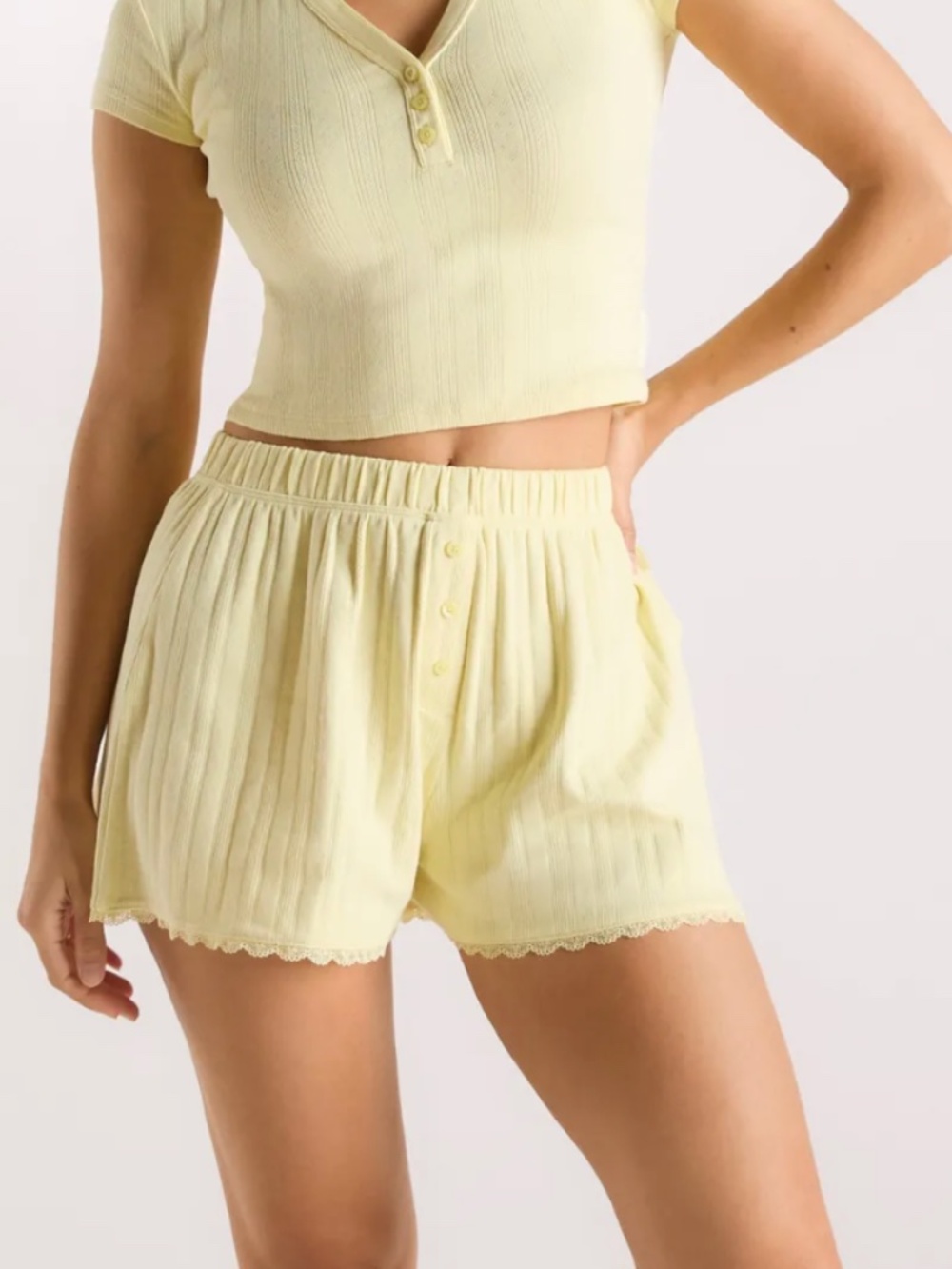 Lounge Yellow Pointelle Pajama Shorts; Like New, Size M